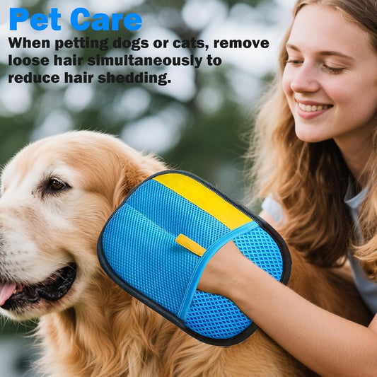 2 Pcs Electrostatic Pet Hair Removal Gloves for Dogs & Cats | Reusable Strong Grooming Gloves,Hair Remover for Couch,Furniture, Carpet,Car Seats & Clothing (Blue)
