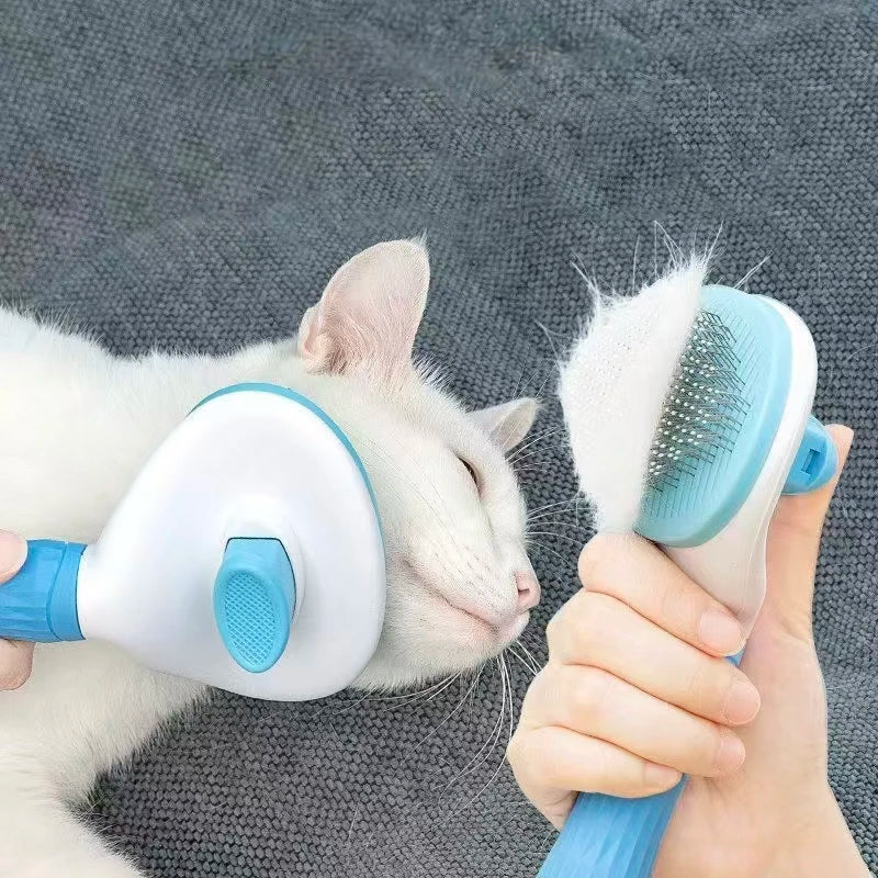 Pet Grooming Brush - Self Cleaning Dog/Cat Hair Remover Comb | Best Shedding Tool for Long Haired Pets & Daily Grooming