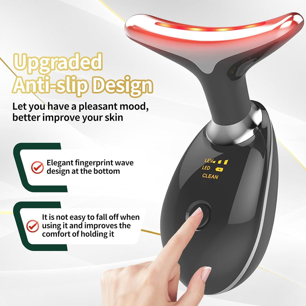 Portable Face Beauty Device, 7 Color Portable Face Massager Tool for Skin Care, Based on Triple Action LED, Thermal, and Vibration Technologies, at Home Skin Care Face Sculpting Tool(Glossy Black)