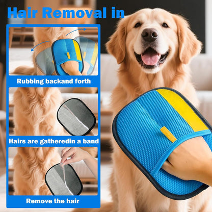 2 Pcs Electrostatic Pet Hair Removal Gloves for Dogs & Cats | Reusable Strong Grooming Gloves,Hair Remover for Couch,Furniture, Carpet,Car Seats & Clothing (Blue)