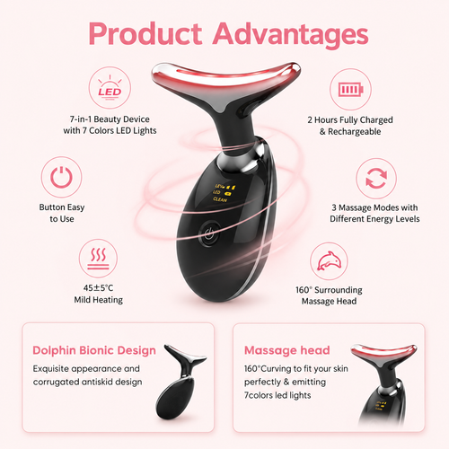 Portable Face &amp; Neck Massager — 7-Color LED Light Therapy