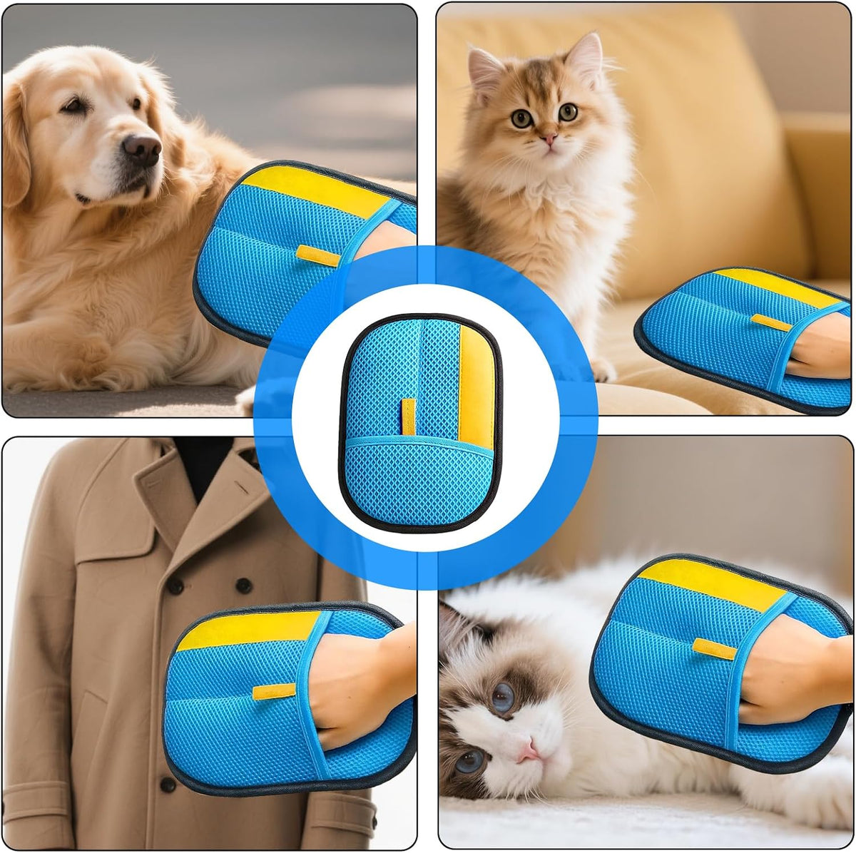 2 Pcs Electrostatic Pet Hair Removal Gloves for Dogs & Cats | Reusable Strong Grooming Gloves,Hair Remover for Couch,Furniture, Carpet,Car Seats & Clothing (Blue)