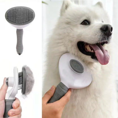 Pet Grooming Brush - Self Cleaning Dog/Cat Hair Remover Comb | Best Shedding Tool for Long Haired Pets & Daily Grooming