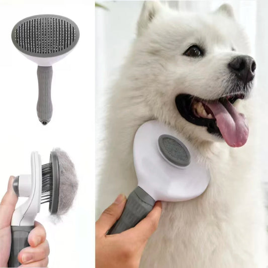 Pet Grooming Brush - Self Cleaning Dog/Cat Hair Remover Comb | Best Shedding Tool for Long Haired Pets & Daily Grooming