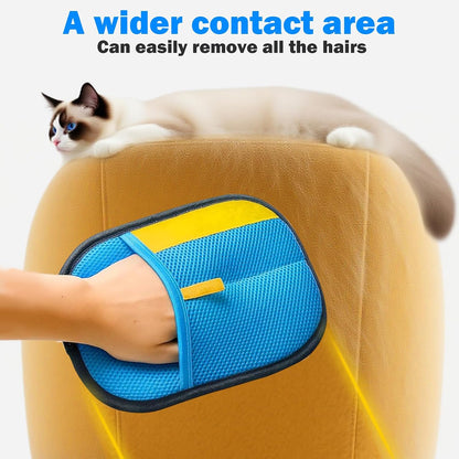 2 Pcs Electrostatic Pet Hair Removal Gloves for Dogs & Cats | Reusable Strong Grooming Gloves,Hair Remover for Couch,Furniture, Carpet,Car Seats & Clothing (Blue)